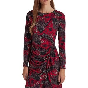 Ralph Lauren size 10 Red & Black Paisley Ruched Dress | Excellent Condition‎